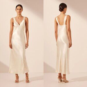 SHONA JOY LA LUNE PLUNGED MIDI DRESS - CREAM